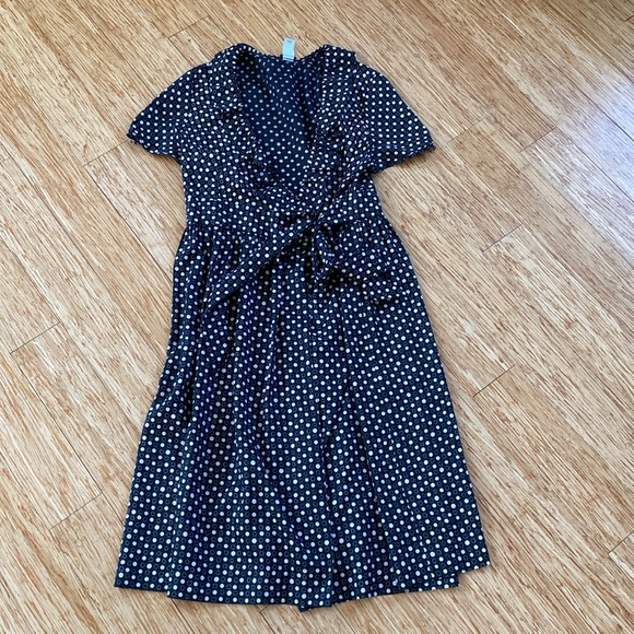 J.Crew cream Polka dot black midi silk wrap front dress - Picture 3 of 9